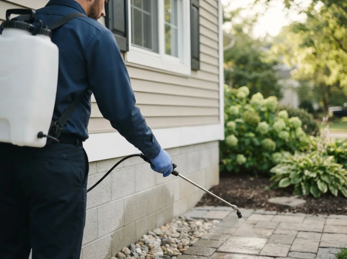 Pest control technician inspecting a home in Chrisney, IN